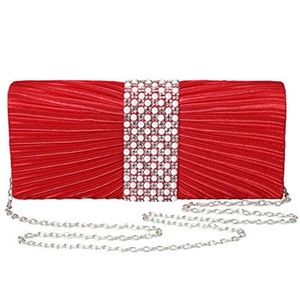 Red Satin Pearl and Diamond Handbag Clutch Purse